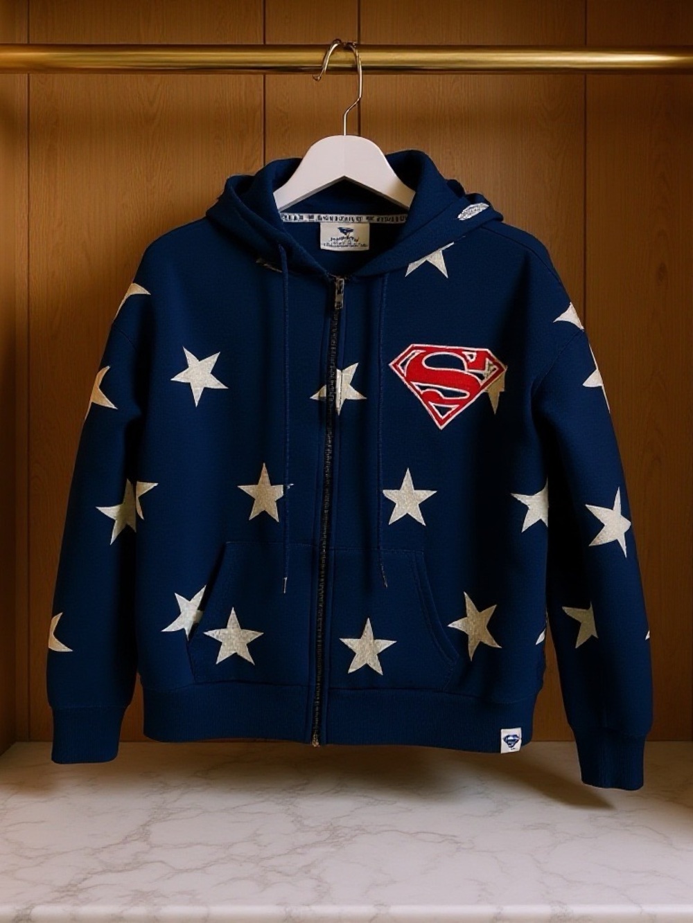 Superman Star Print Full-Zip Hoodie
Size XS  DC Comic  Superhero wear